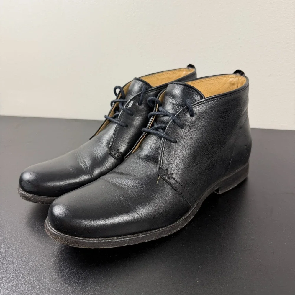 Frye Phillip Chukka Boot Men's 9.5B Black Leather Classic Lace-Up Career Dress